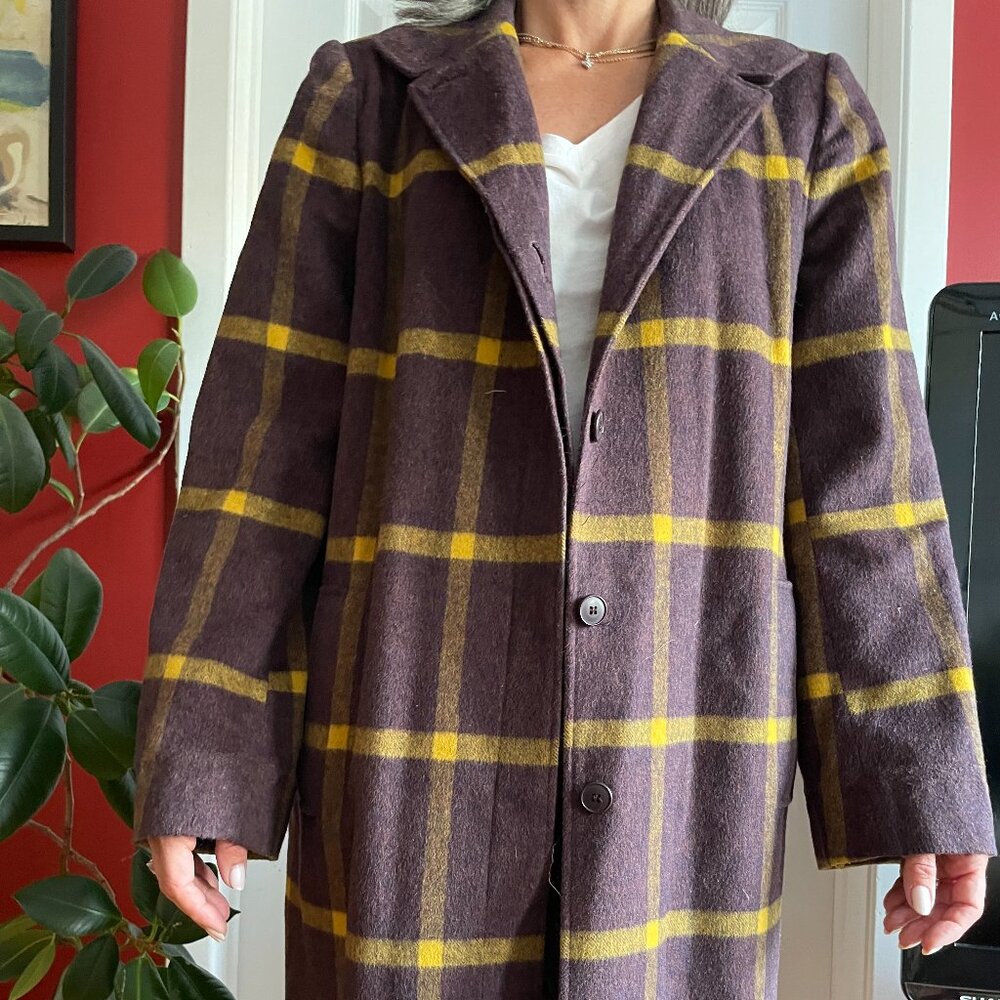 Rodier Paris Preloved Purple and Yellow Wool Coat, FR 40